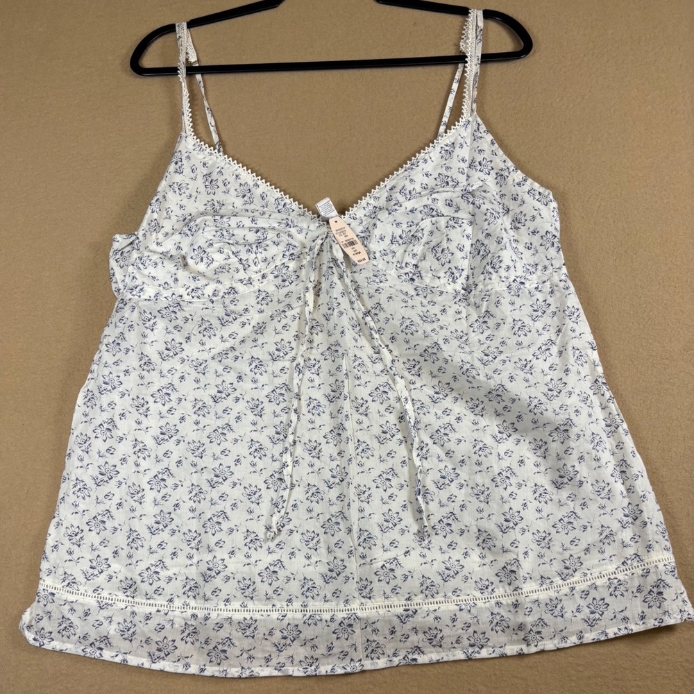Victorias Secret Floral Lace Trim Camisole Top Blue White XL NWT Cottagecore